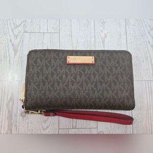 Michael Kors Brown And Red Wristlet Wallet
